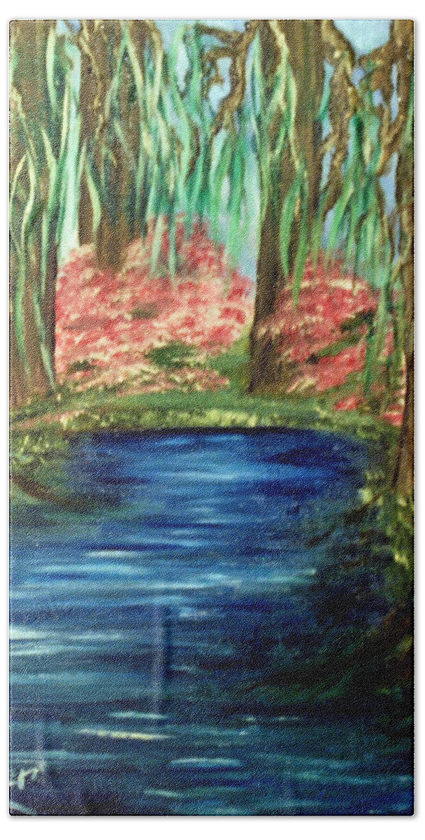 Bayou Hand Towel featuring the painting Bayou by Suzanne Surber
