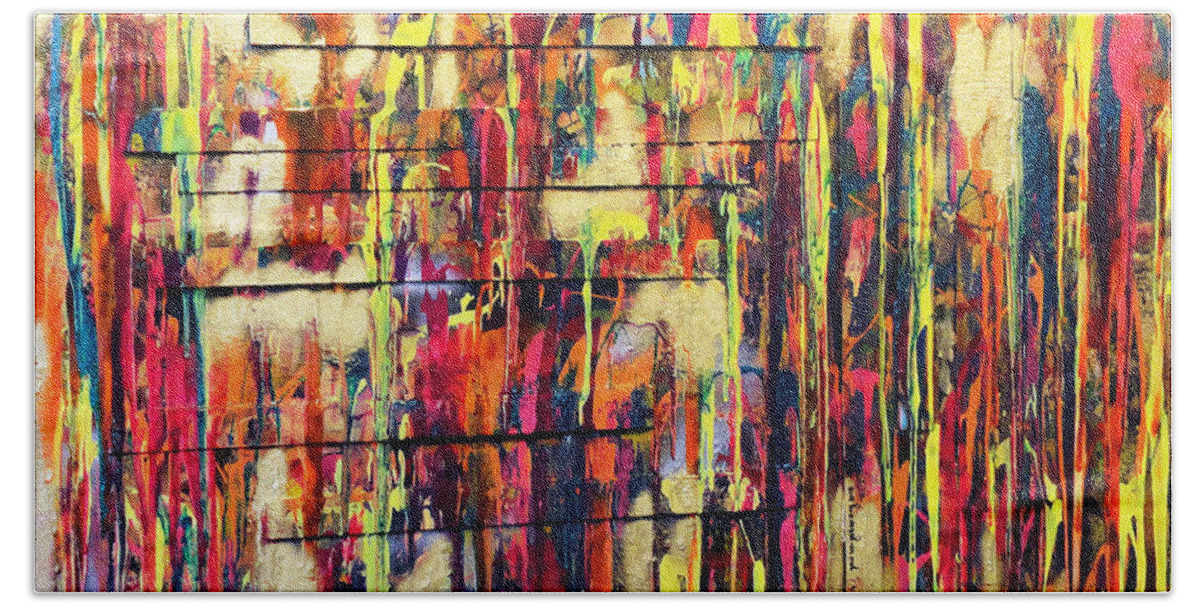 Abstract On Wood Bath Towel featuring the painting Be An Original by Yael VanGruber