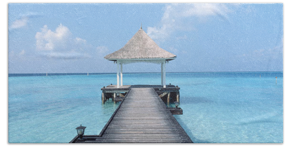 Photography Hand Towel featuring the photograph Beach & Pier The Maldives by Panoramic Images