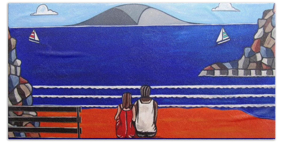 New Zealand Art Bath Towel featuring the painting Beach Beach Day Three by Sandra Marie Adams