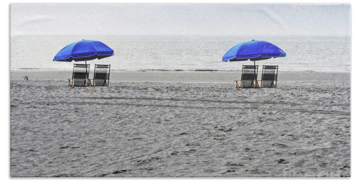 Hilton Head Bath Towel featuring the photograph Beach Umbrellas on a Cloudy Day by Thomas Marchessault
