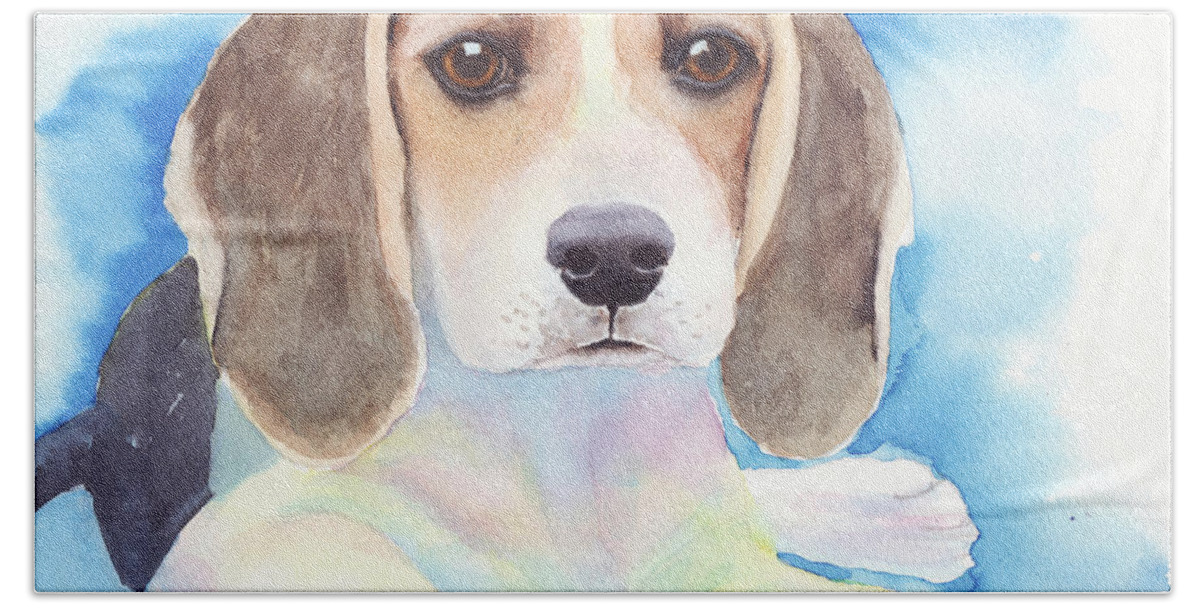 Beagle Hand Towel featuring the painting Beagle Baby by Greg and Linda Halom