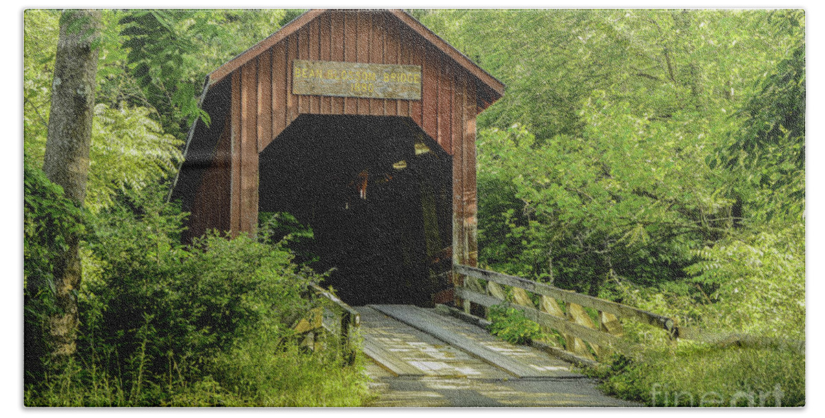 Architecture Bath Towel featuring the photograph Bean Blossom Covered Bridge by Mary Carol Story
