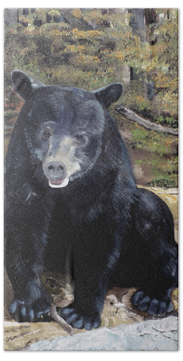 Black Bear Hand Towel featuring the painting Bear - Wildlife Art - Ursus americanus by Jan Dappen
