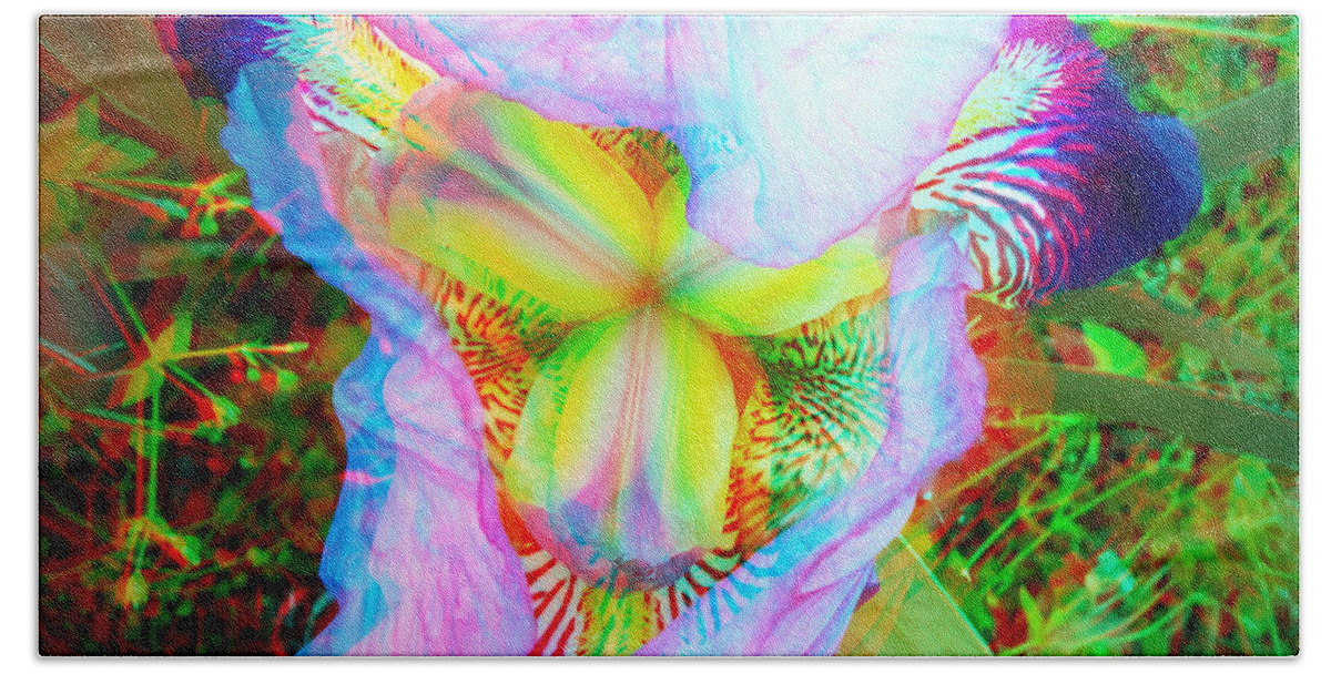 3d Bath Towel featuring the photograph Bearded Iris Cultivar - Use Red-Cyan 3D Glasses by Brian Wallace
