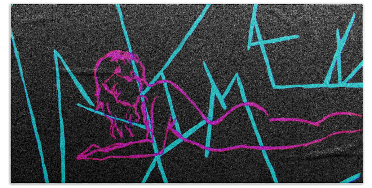 Neon Bath Towel featuring the painting Beautiful Lines Woman by Marisela Mungia