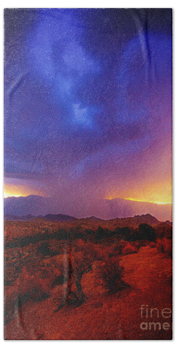 Beautiful Bath Towel featuring the photograph Beautiful Rain Storm Sunrise in The scenic Desert With Dramatic Clouds by Jerry Cowart