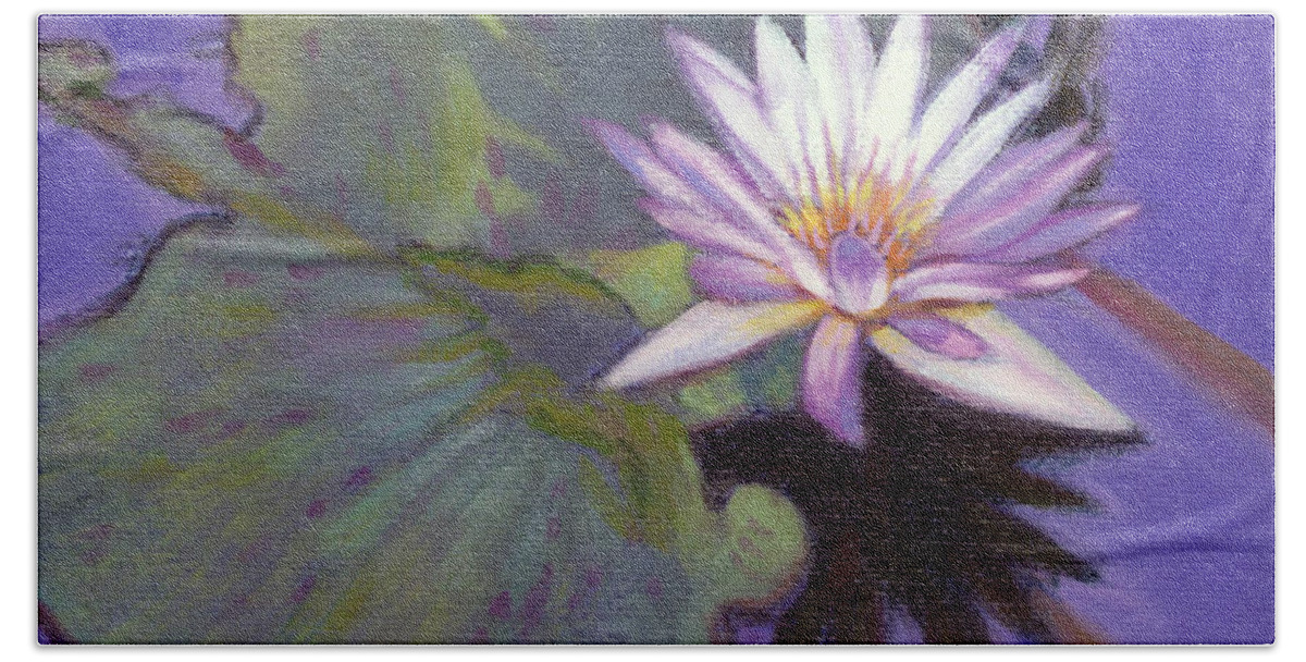 Water Lily Hand Towel featuring the painting Beauty in the Water by John Lautermilch