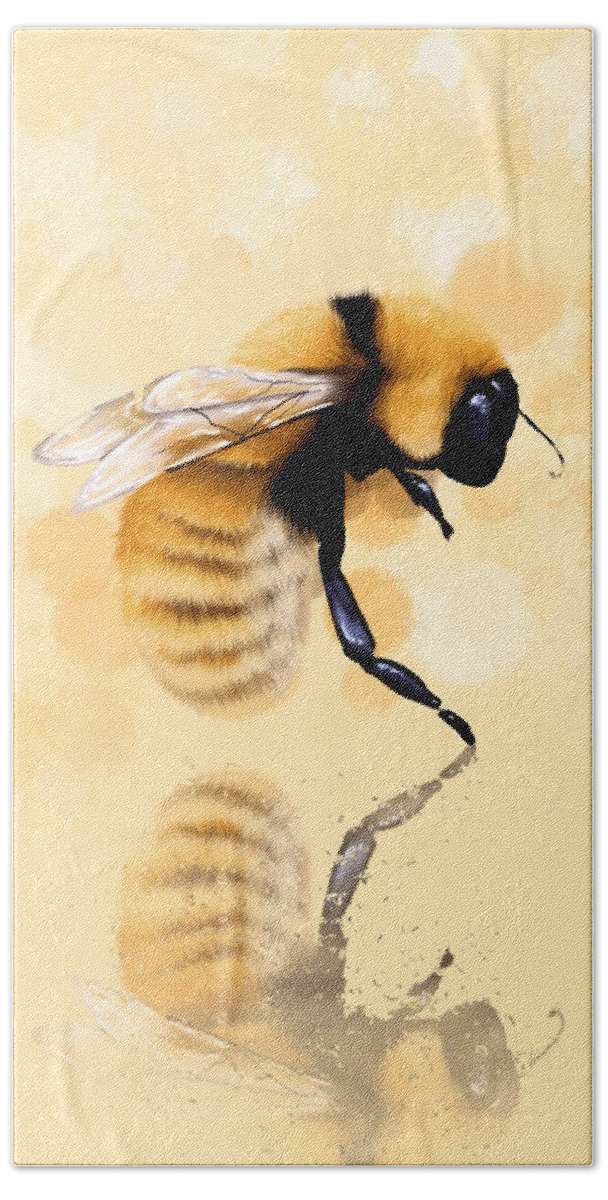 Bee Bath Towel featuring the painting Bee by Veronica Minozzi