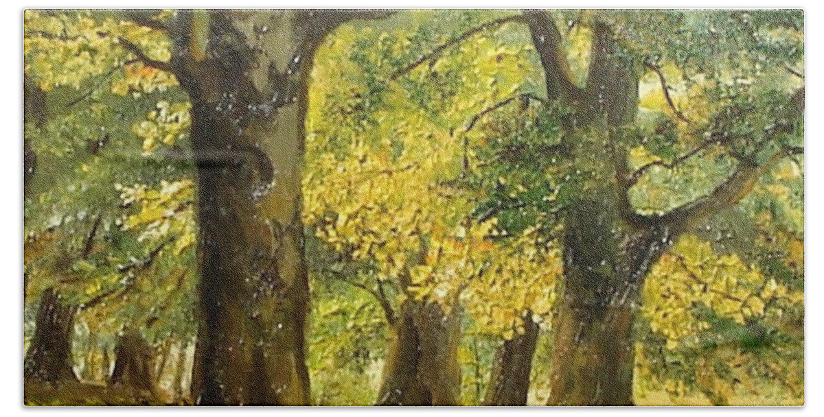 Summer Bath Towel featuring the painting Beeches in the park by Sorin Apostolescu