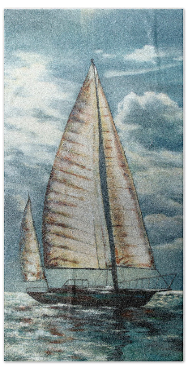 Boat Hand Towel featuring the painting Behind the Light by Katrina Nixon