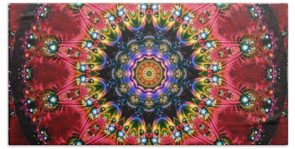 Kaleidoscope Bath Towel featuring the digital art Bejewelled Mandala No 4 by Charmaine Zoe