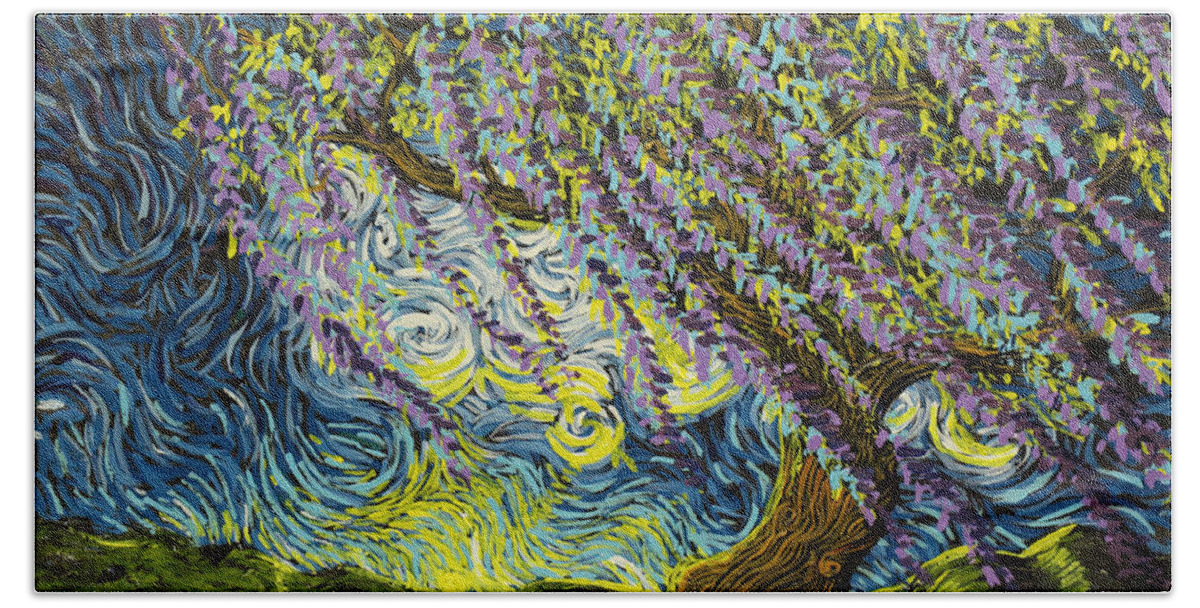 Squiggleism Hand Towel featuring the painting Beneath The Willow by Stefan Duncan