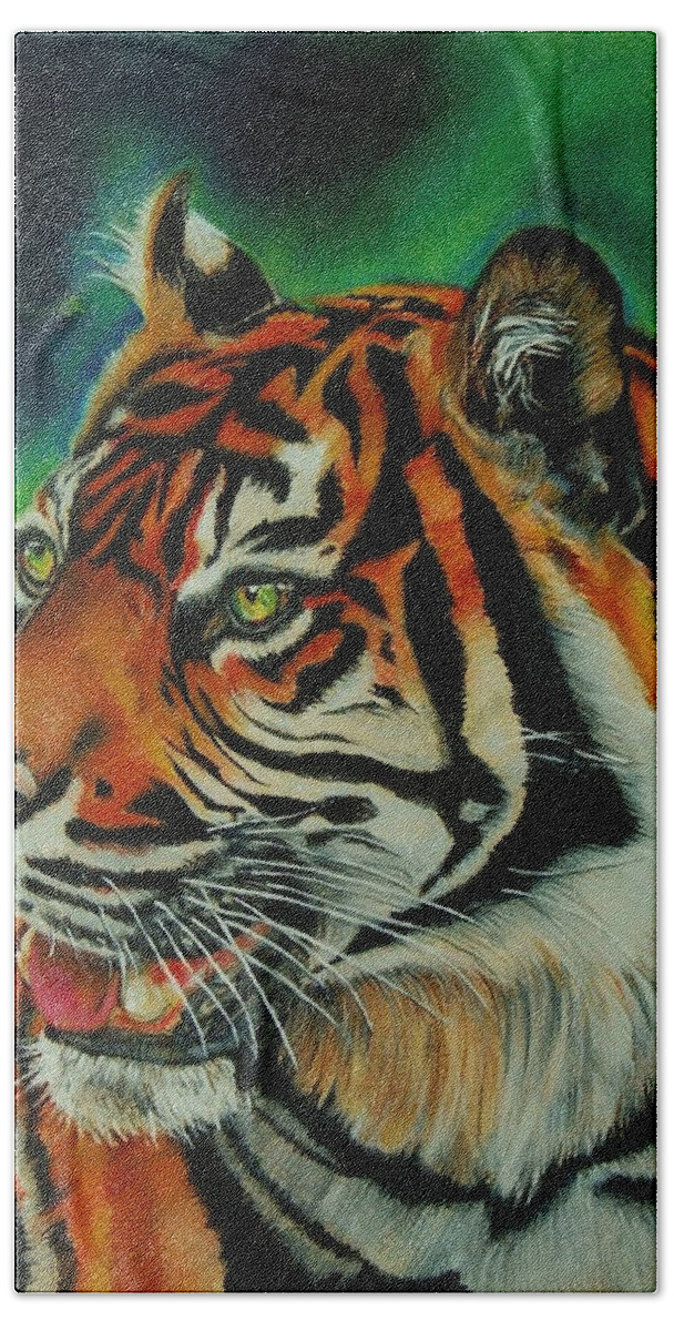 Bengal Tiger Bath Towel featuring the pastel Bengal by Jean Cormier