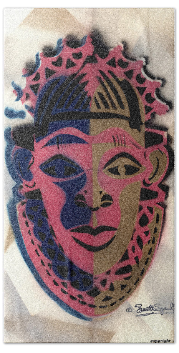 Everett Spruill Hand Towel featuring the painting Benin Mask by Everett Spruill