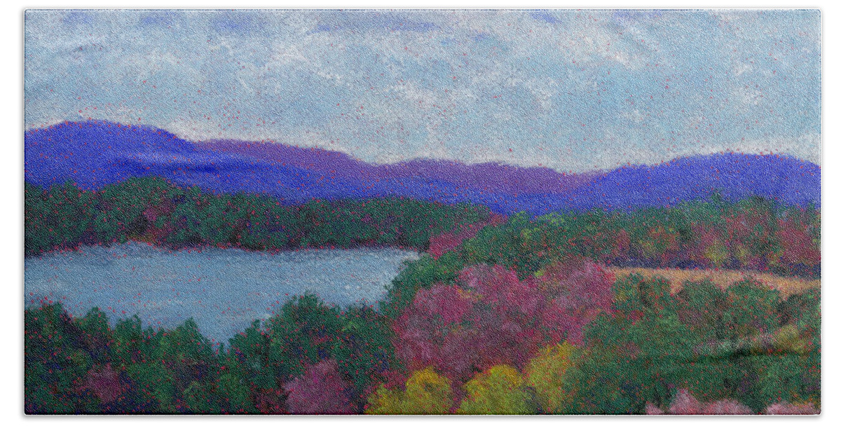 Berkshires Hand Towel featuring the pastel Berkshires in Late October by Anne Katzeff