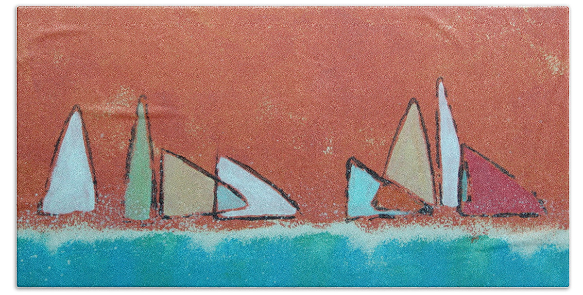 Sailboat Bath Towel featuring the painting Bermuda Triangles by Rhodes Rumsey