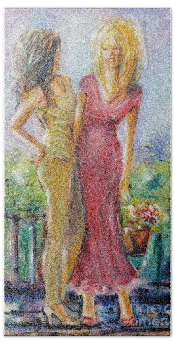 Women Hand Towel featuring the painting Best Friends 171008 by Selena Boron