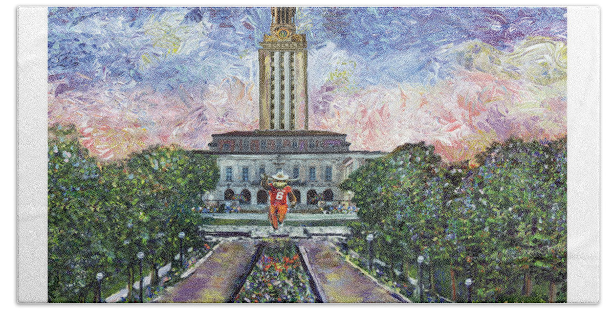 Poster Hand Towel featuring the painting Bevo Goghs Wild at UT Poster by GretchenArt FineArt
