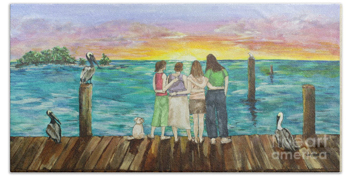 Florida Bath Towel featuring the painting BFF Morning by Janis Lee Colon