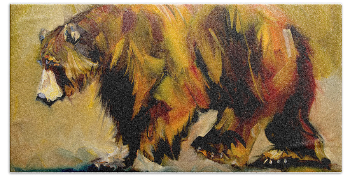 Bear Art Bath Sheet featuring the painting Big Bear Walking by Diane Whitehead
