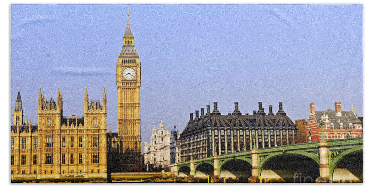 Big Hand Towel featuring the photograph Big Ben and Westminster bridge 2 by Elena Elisseeva