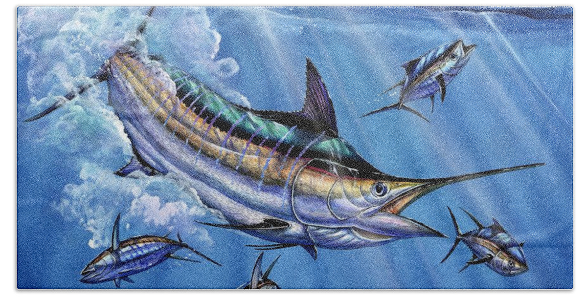 Blue Marlin Hand Towel featuring the painting Big Blue And Tuna by Terry Fox