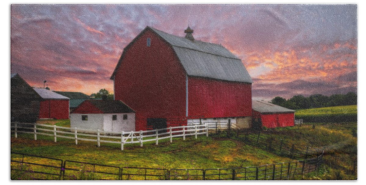 Appalachia Hand Towel featuring the photograph Big Red at Sunset by Debra and Dave Vanderlaan