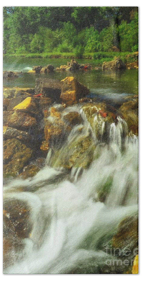  Beautiful Waterfall Bath Towel featuring the photograph Big River Waterfall and Dam by Peggy Franz