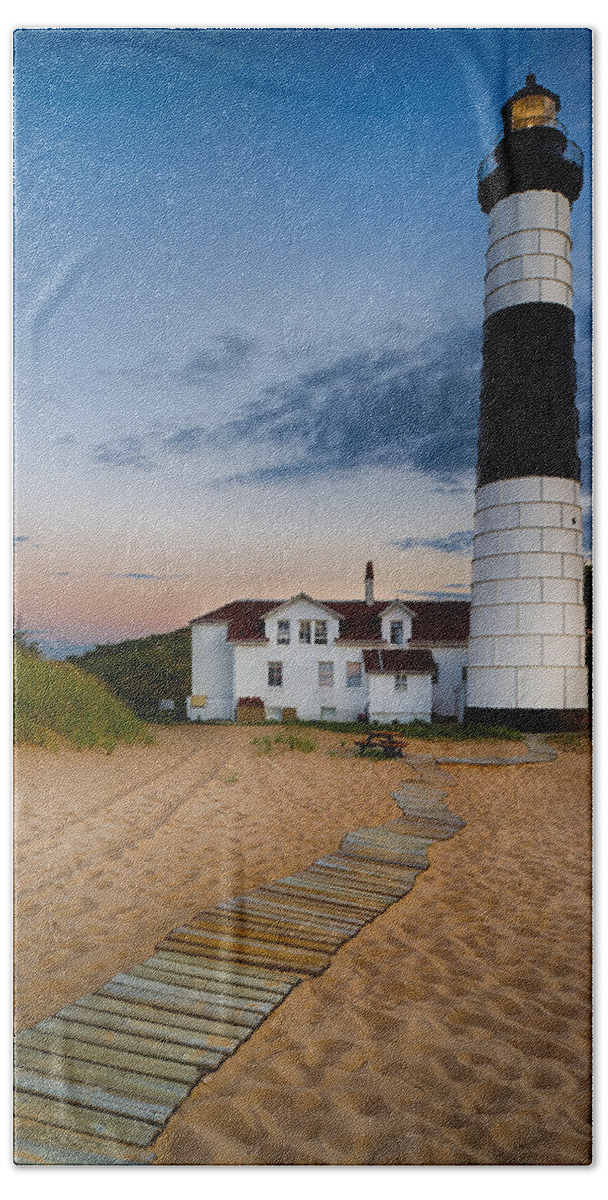 Dusk Hand Towel featuring the photograph Big Sable Point Lighthouse by Sebastian Musial