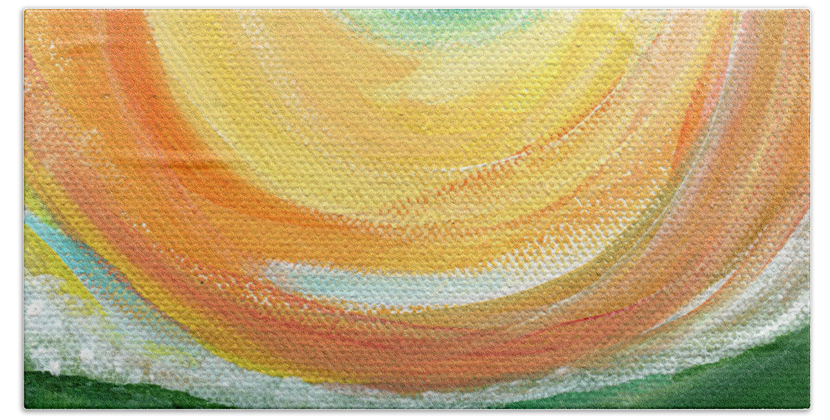 Sun Hand Towel featuring the painting Big Sun- abstract landscape by Linda Woods