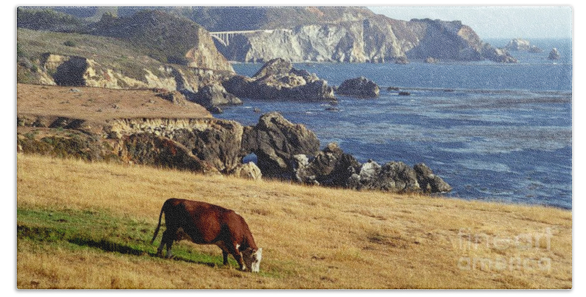 Cow Hand Towel featuring the photograph Big Sur Cow by James B Toy