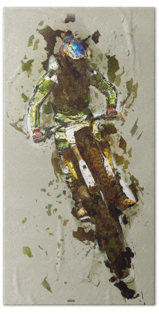 Motorcross Hand Towel featuring the digital art Biker by Roy Pedersen