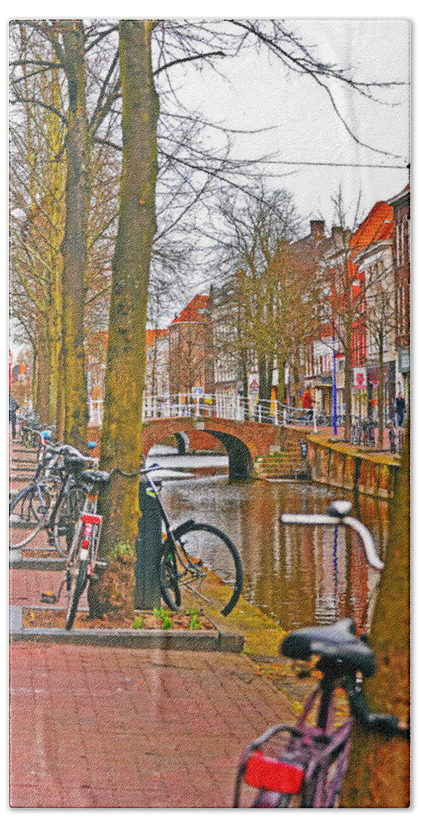 Travel Hand Towel featuring the photograph Bikes and Canals by Elvis Vaughn