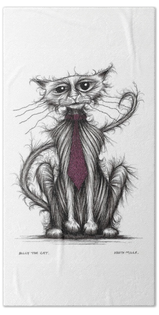 Cat Hand Towel featuring the drawing Billy the cat by Keith Mills