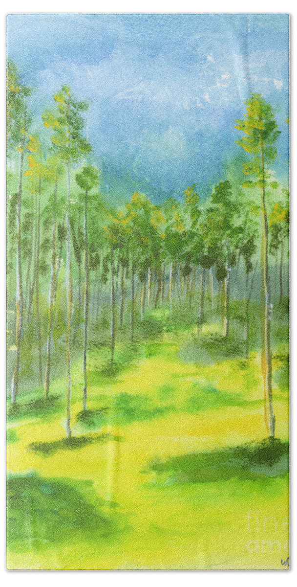Birch Trees Bath Towel featuring the painting Birch Glen by Walt Brodis