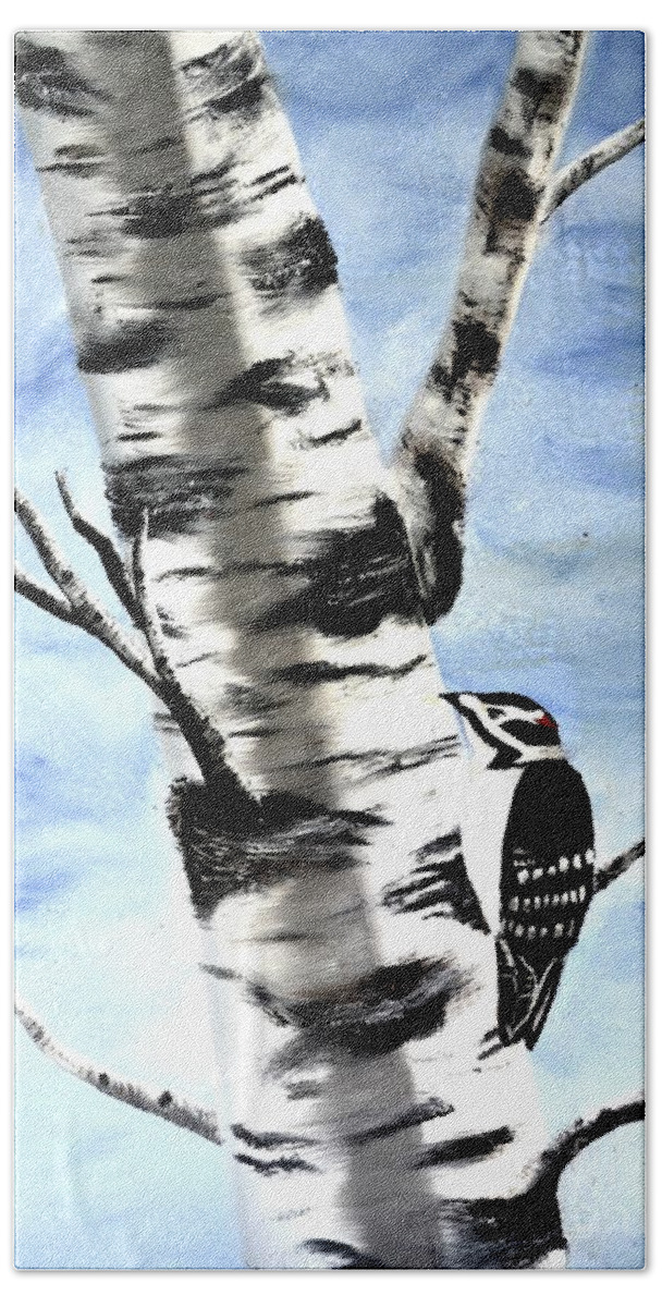 Birch Tree Hand Towel featuring the painting Birch Tree by Denise Tomasura
