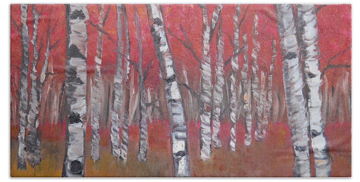 Acrylic Painting Hand Towel featuring the painting Birch Trees by Kathie Camara