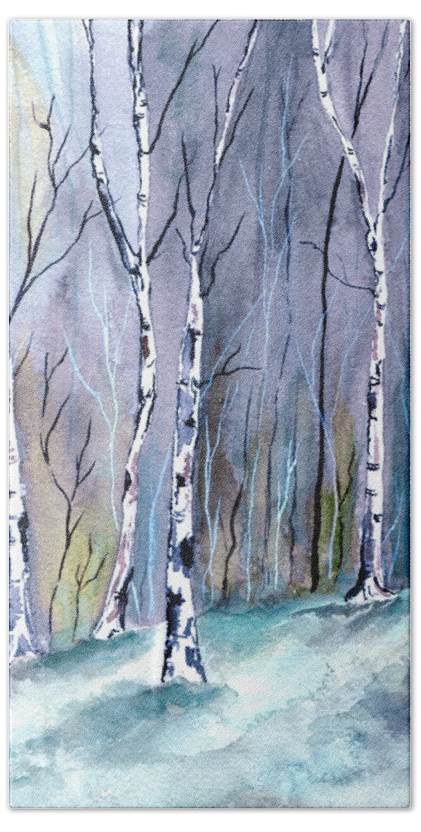 Landscape Bath Sheet featuring the painting Birches In The Forest by Brenda Owen