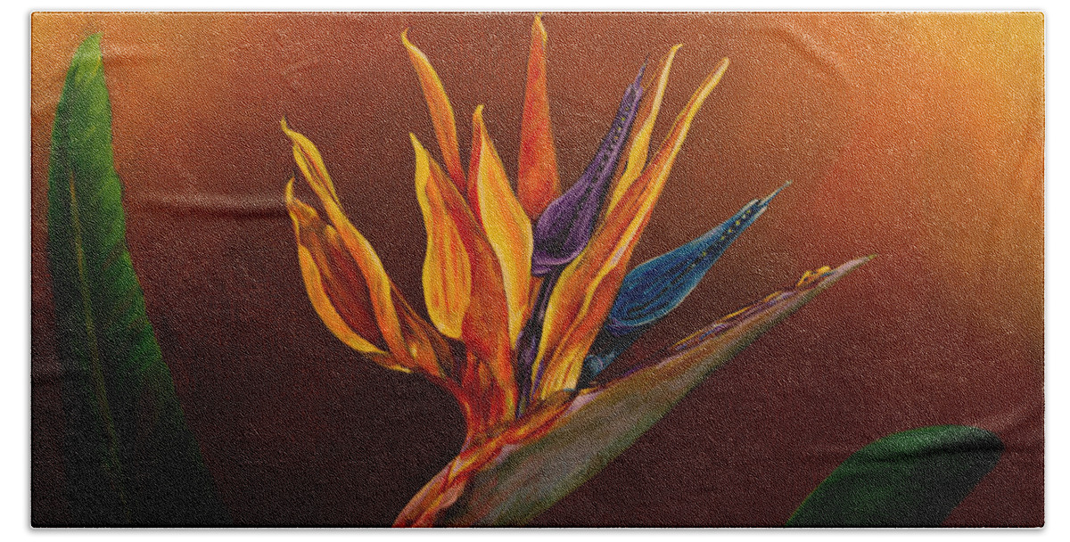 Bird Of Paradise Flower Hand Towel featuring the painting Bird of paradise by Zina Stromberg