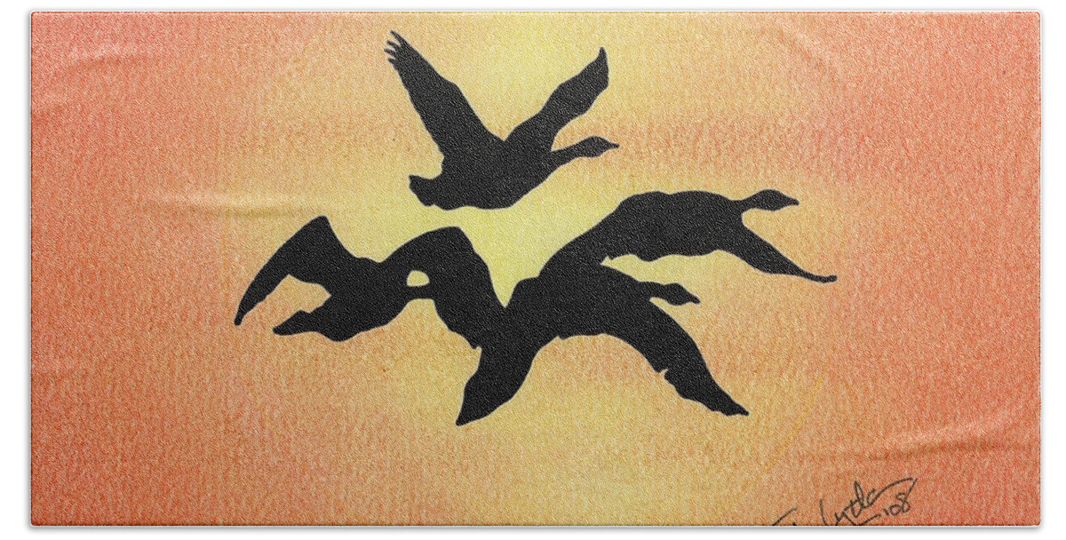 Geese Bath Towel featuring the drawing Birds of Flight by Troy Levesque