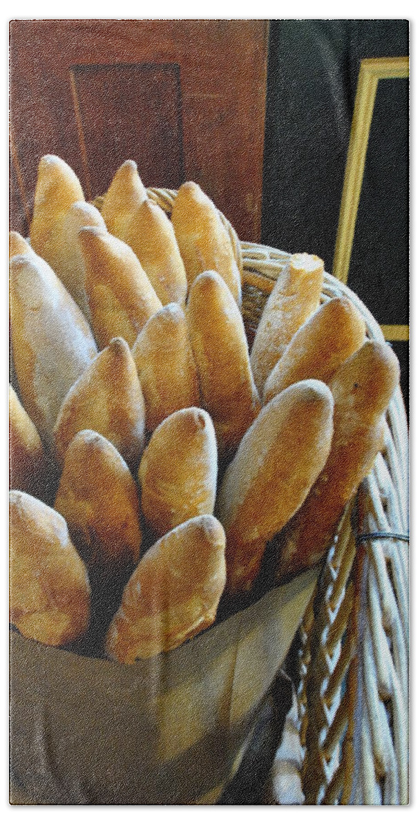 Fresh Bread Loaves Bath Towel featuring the digital art Bakery Bread Loaves by Pamela Smale Williams