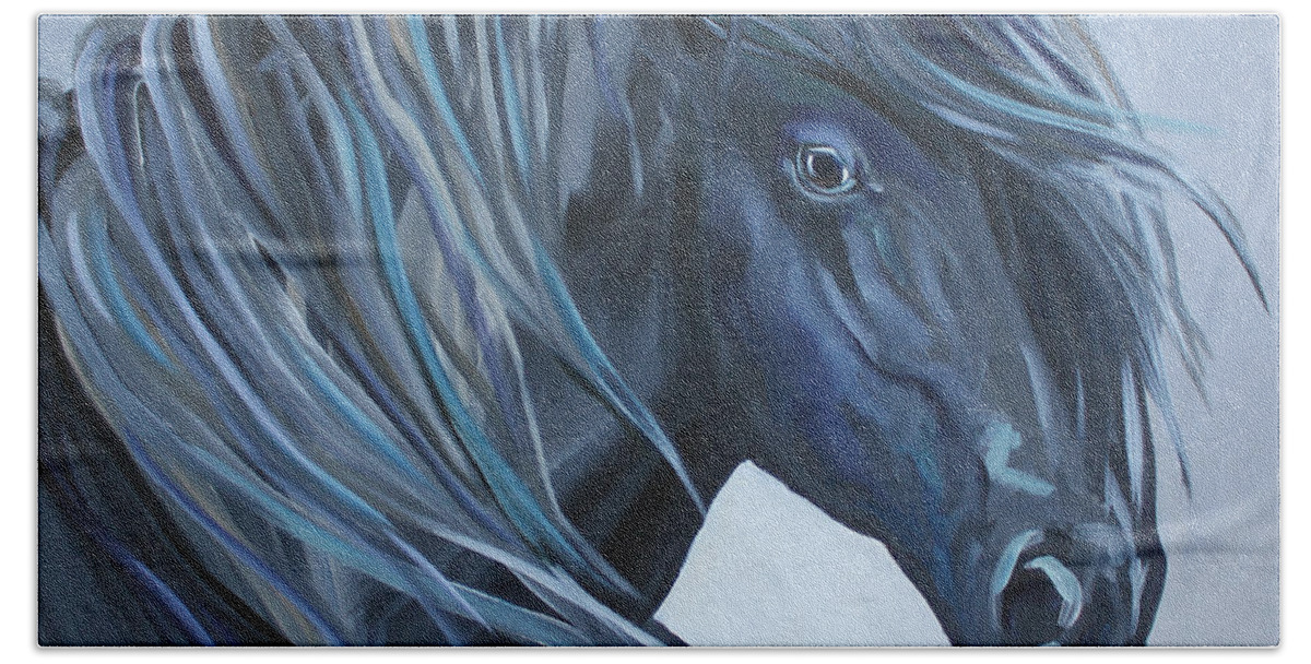 Horse Bath Towel featuring the painting Black Abstract by Debbie Hart
