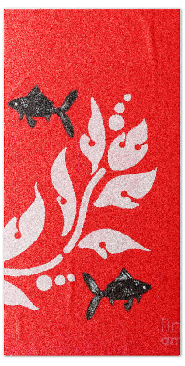  Bath Towel featuring the painting Black fish left by Stefanie Forck