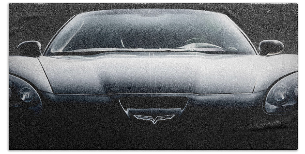 Black Bath Sheet featuring the digital art Black Grand Sport Corvette by Douglas Pittman