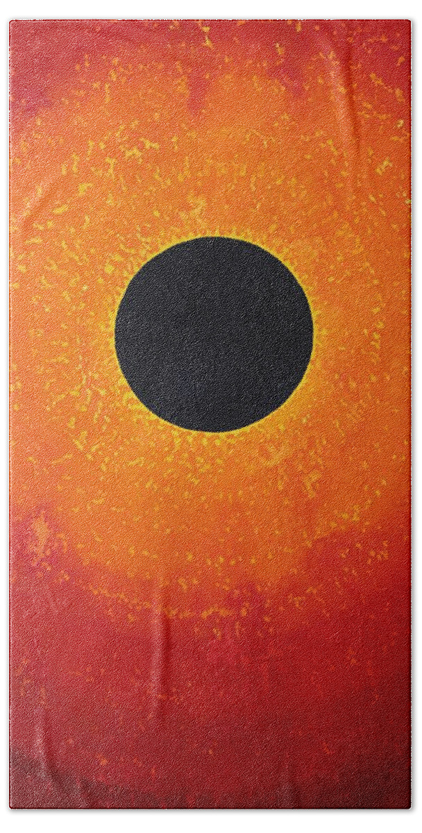 Black Hole Hand Towel featuring the painting Black Hole Sun original painting by Sol Luckman