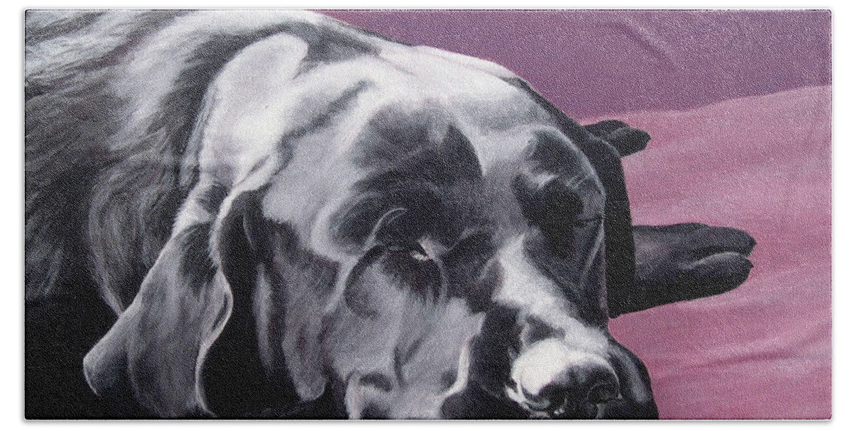 Dog Hand Towel featuring the painting Black Labrador Beauty Sleep by Amy Reges