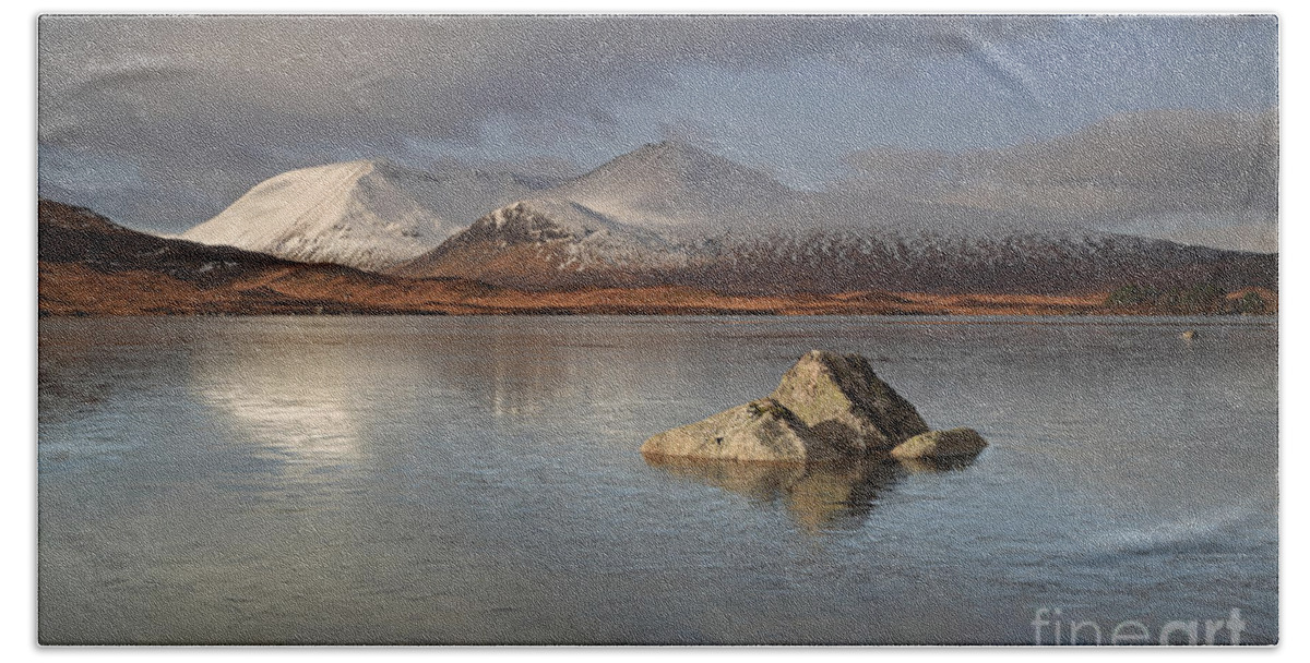 Black Mount Hand Towel featuring the photograph Black Mount and Lochan na h-Achlaise by Maria Gaellman