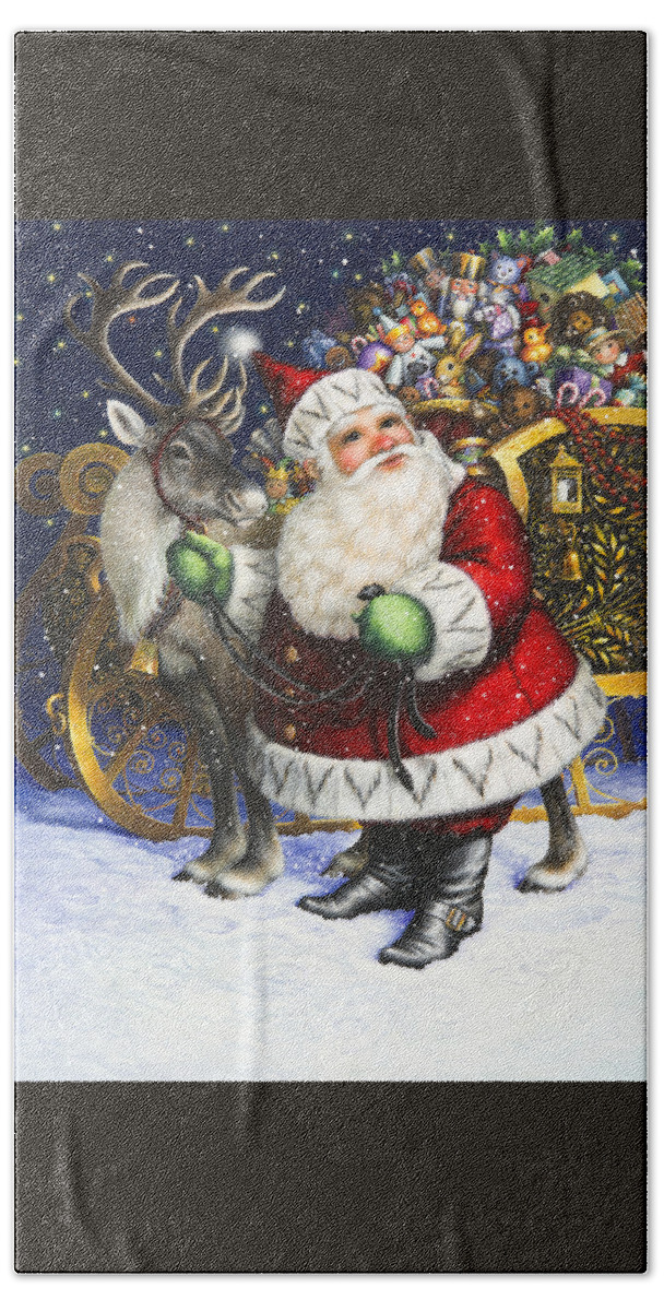 Santa Claus Bath Towel featuring the painting Blitzen by Lynn Bywaters