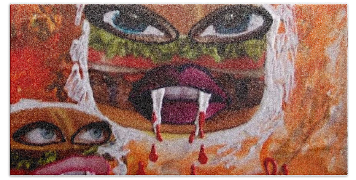 Food Bath Towel featuring the painting Bloody Meat by Lisa Piper